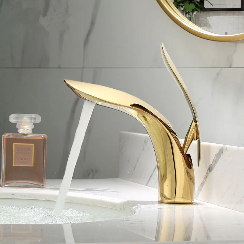 Afralia™ Gold Brass Basin Faucet | Single Handle Mixer Tap for Bathroom Sink