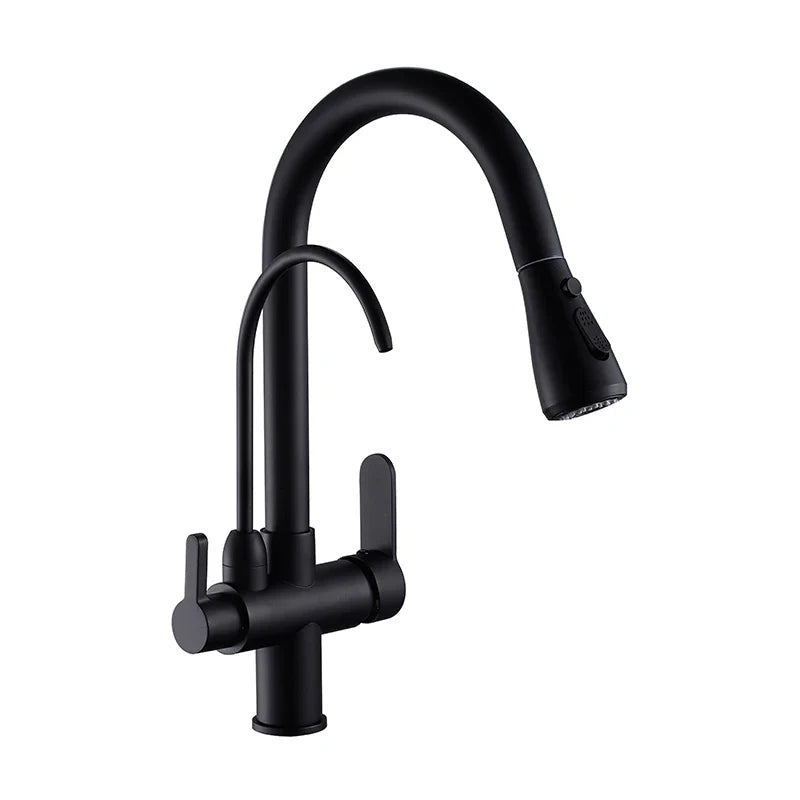 Afralia™ Black Solid Brass 3 Way Kitchen Faucet Deck Mounted Water Filter Tap