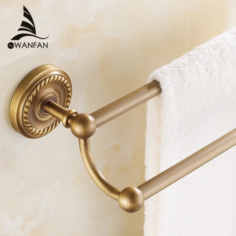 Afralia™ Brass Double Towel Bar Bathroom Shelf Black Towel Rack Holder