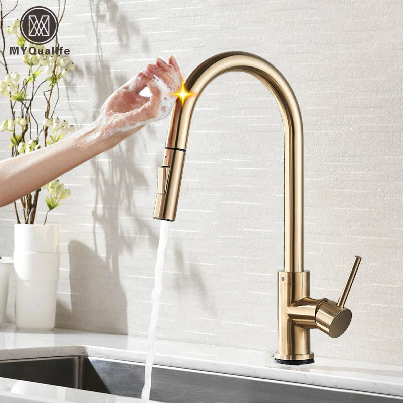 Afralia™ Gold Kitchen Faucet with Touch Sensor Control for Sensitive Mixer Experience