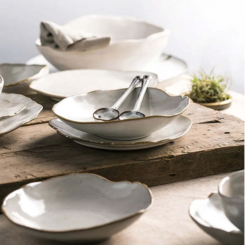 Afralia™ Nordic Ceramic Dinner Set - Round Irregular Shape - 4 Piece Tableware Set