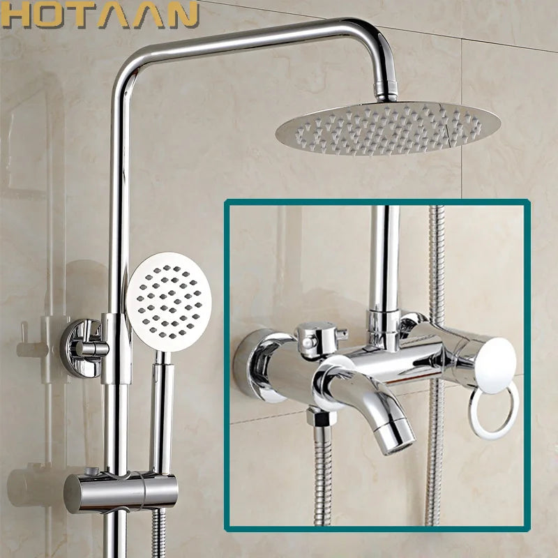 Afralia™ Bathroom Rainfall Shower Faucet Set with Hand Sprayer - Wall Mounted Chrome Copper