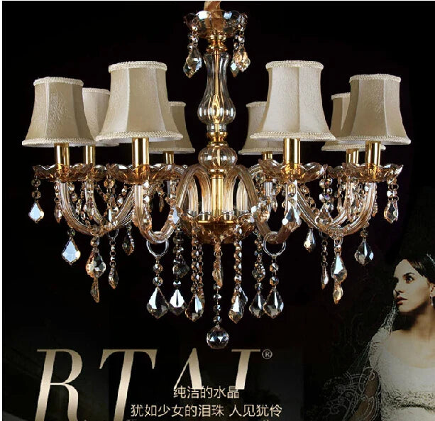 Afralia™ Champagne Gold Crystal Bedroom Chandelier | 6/8 Arms Pendant Lighting