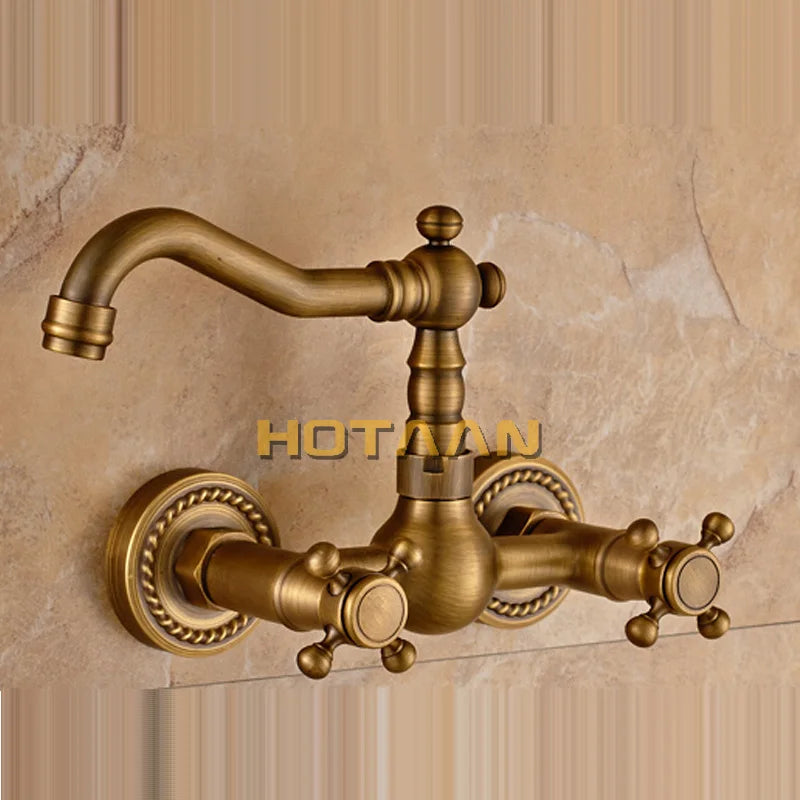 Afralia™ Antique Brass Wall Mounted Swivel Kitchen Faucet Mixer Tap