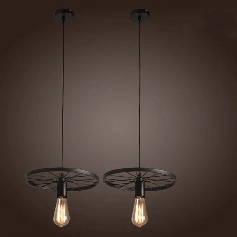 Afralia™ Iron Wheel Chandelier | Retro Loft Industrial Pendant Light for Dining Room