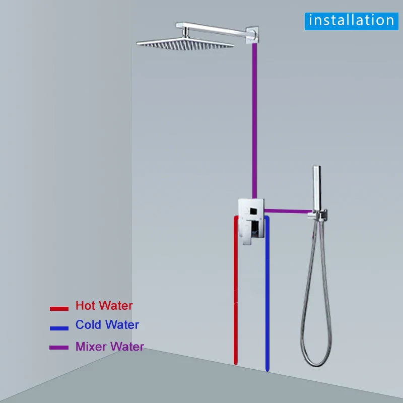 Afralia™ Chrome Shower Faucet Set with Rainfall Shower, Hot/Cold Mixer, Handshower, Rotate Spout