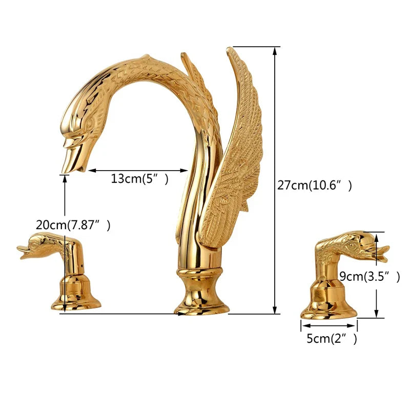 Afralia™ Golden Swan Dual Handle Bathroom Faucet, Luxury Gold Finish Basin Tap