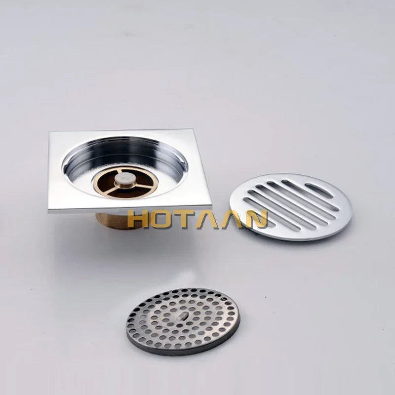 Afralia™ Chrome Plated Square Brass Bathroom Floor Drain Grate - 100mm*100mm