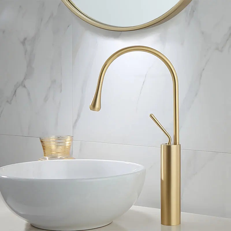 Afralia™ Gold & Marble Basin Faucet: Single Handle Swivel Sink Water Crane