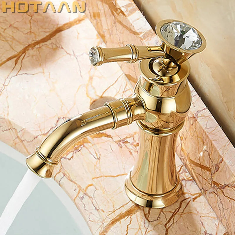 Afralia™ Gold Finish Brass Bathroom Basin Faucet with Ceramic Mixer Tap