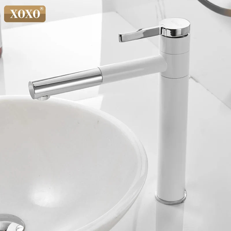 Afralia™ White Chrome Bathroom Faucet 360 Degree Rotate Single Handle - 83018