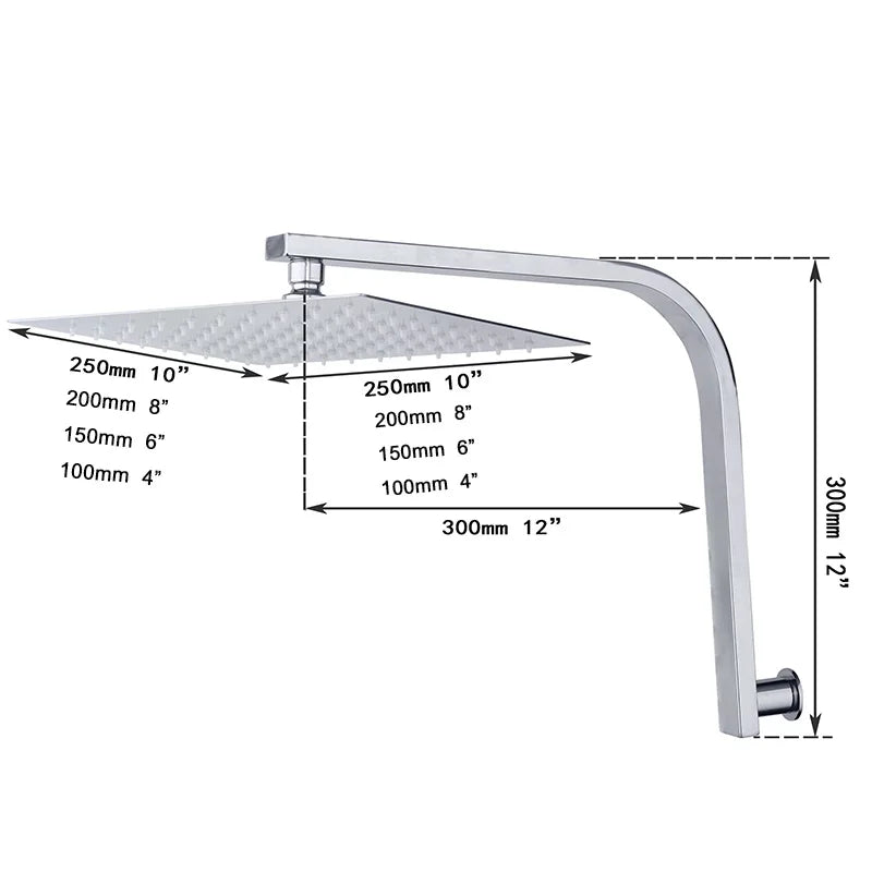 Afralia™ Stainless Steel Shower Head Mixer with Arm, Chrome Finish Square Rainfall Sprayer