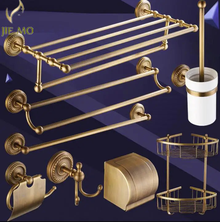 Afralia™ Copper Bathroom Accessories Set: Towel Rack, Bar, Cup Holder, Paper Holder, Cloth Hook
