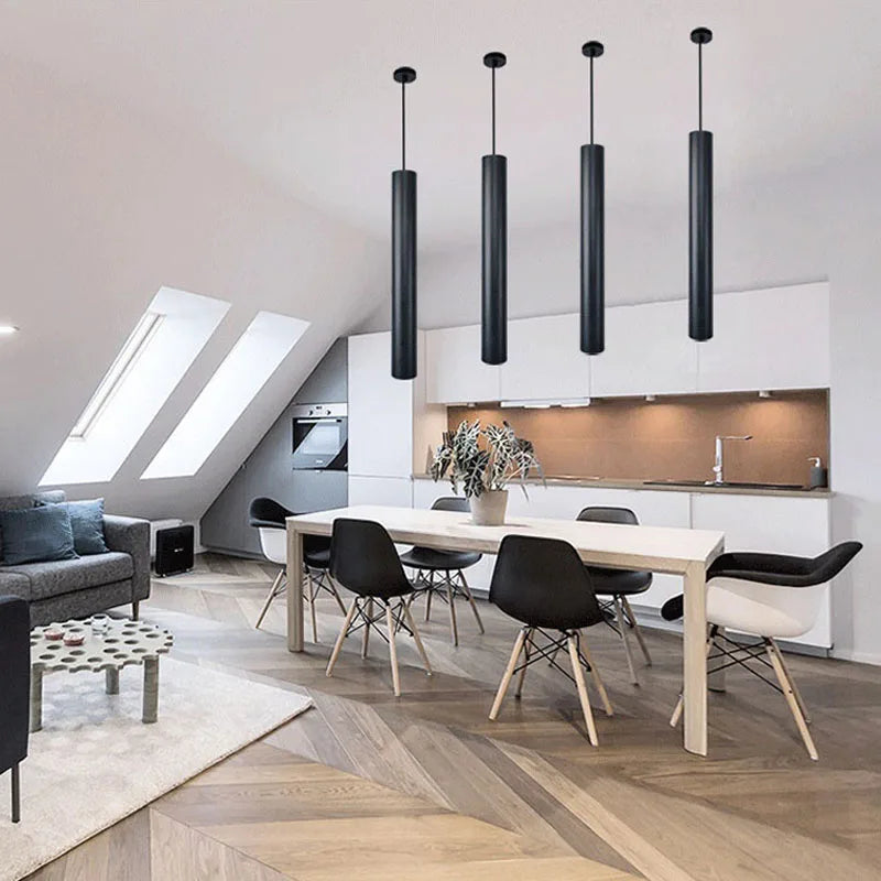 Afralia™ Modern LED Pendant Lights: Restaurant, Dining, Bar Lamps - Black/White Cylindrical Design