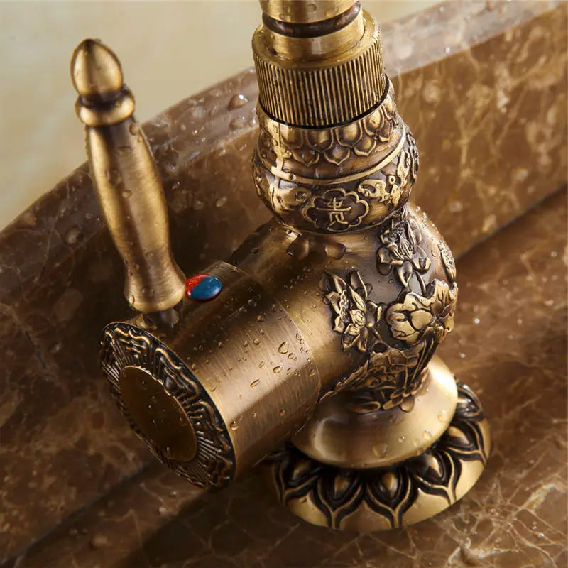 Afralia™ Antique Brass Basin Faucet with Single Handle Hot/Cold Mixer Taps Rotation AL-9966F