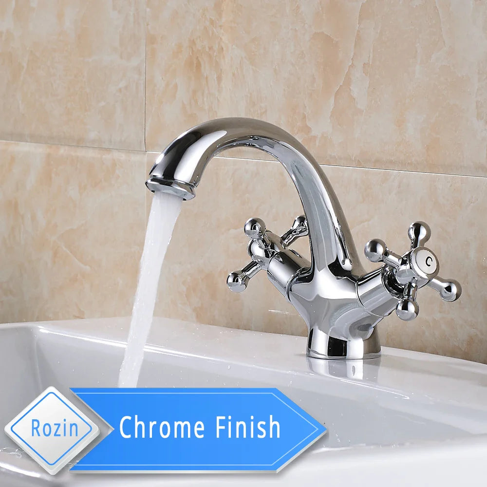 Afralia™ Gold Vessel Sink Mixer Tap Deck Mounted Basin Faucet Hot Cold Water Mixer