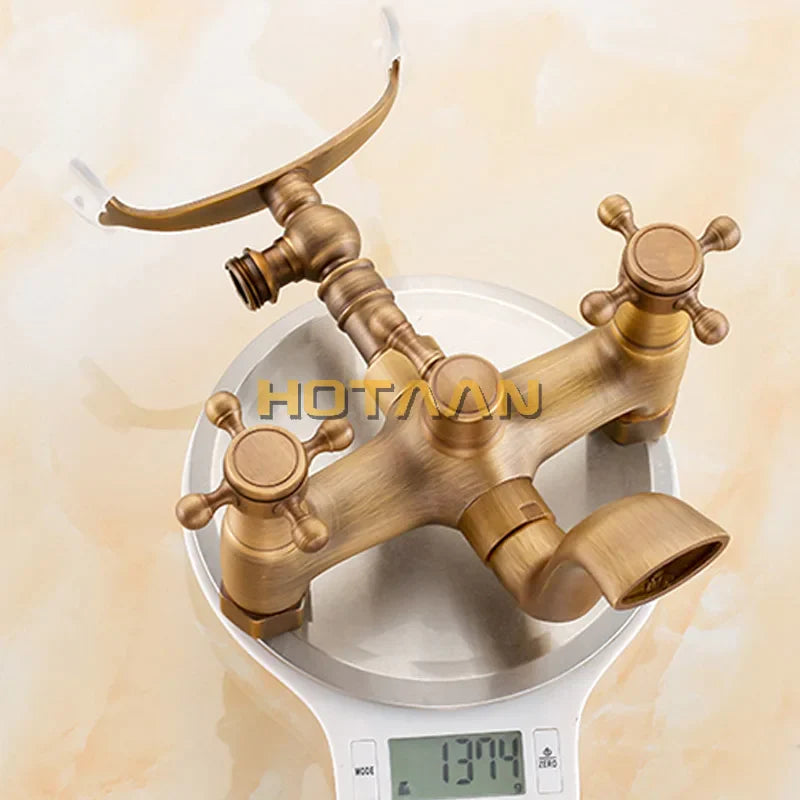 Afralia™ Antique Brass Shower Faucet Kit with Wall Mounted Hand Held Shower Head