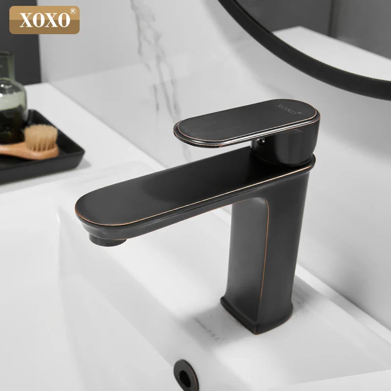 Afralia™ Black Finish Brass Basin Faucet Hot Cold Water Mixer Tap Single Handle