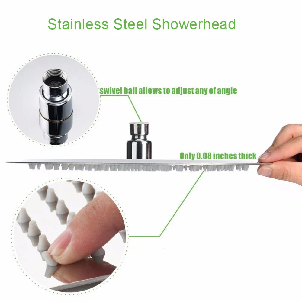 Afralia™ Chrome 16" Square Stainless Steel Rainfall Shower Head Ultrathin Top Rain Shower