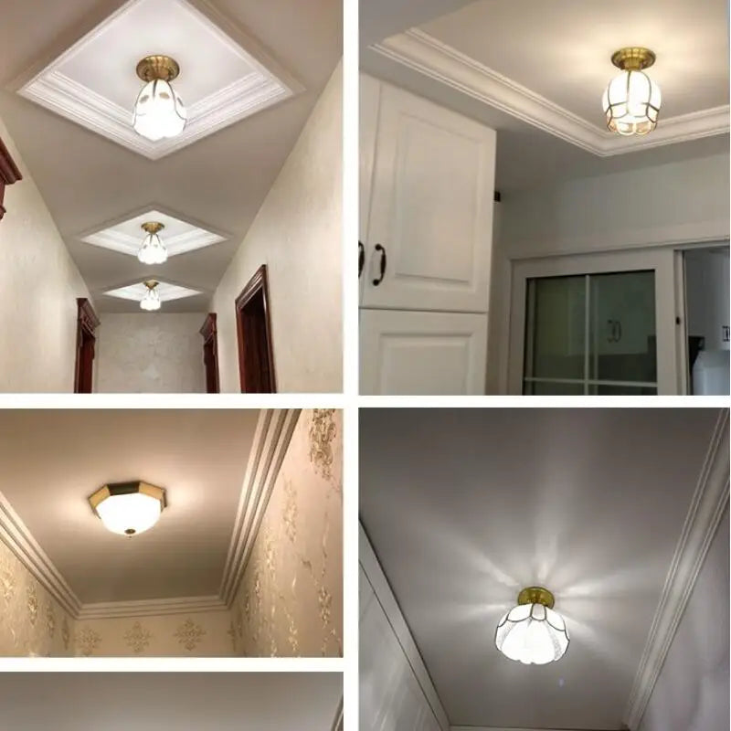 Afralia™ Luxury Copper Glass Flower Ceiling Light Fixture LED Gold Lamp