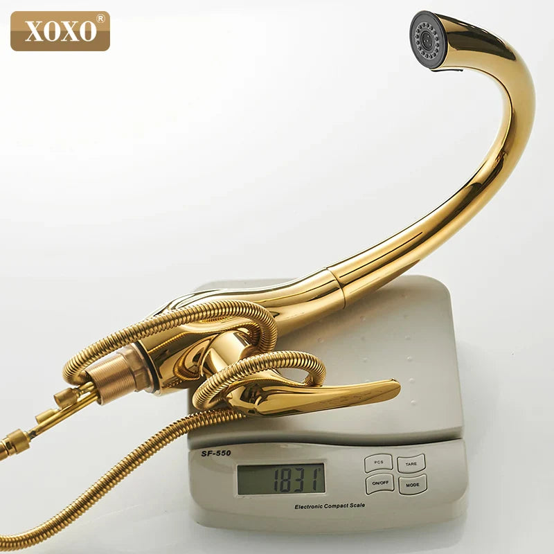 Afralia™ Golden Pull Out Kitchen Faucet Single Handle 360° Water Mixer Tap