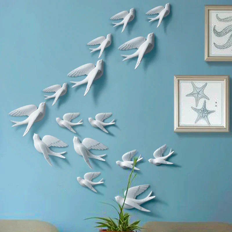 Afralia™ Swallow 3D Wall Stickers Resin Bird Figurine Home Decor Ornament for Living Room