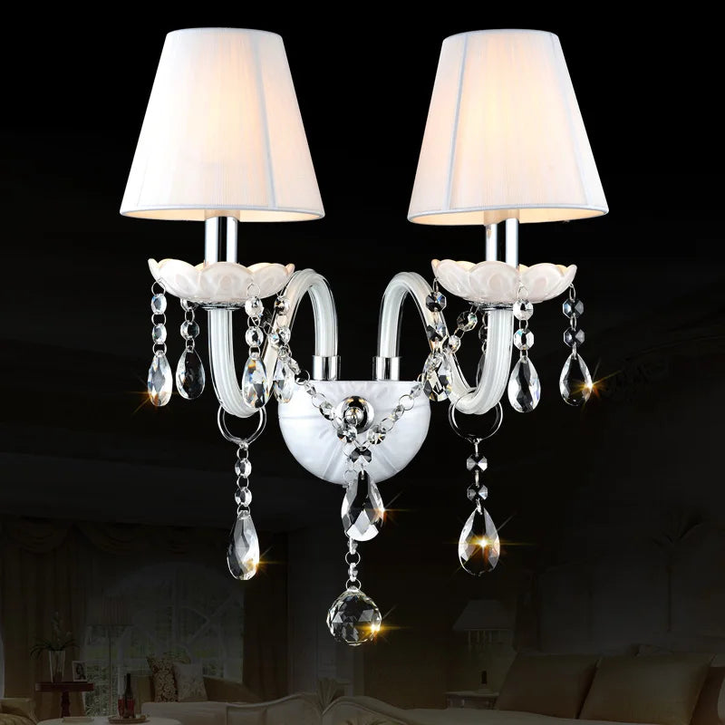 Afralia™ Crystal Wall Lamp with Double Head LED Bulbs and Fabric Lampshade