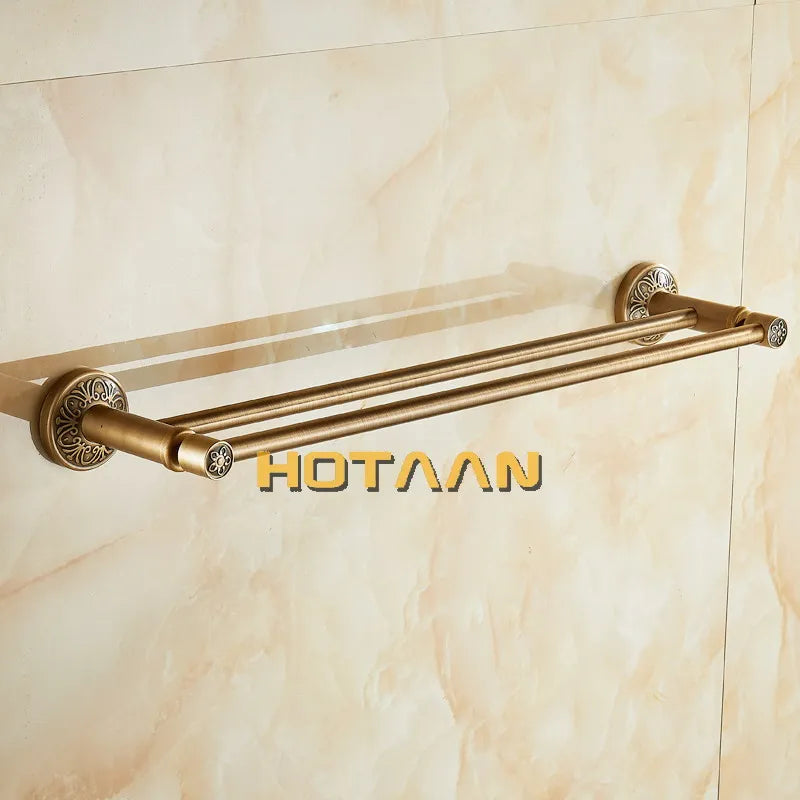 Afralia™ Antique Brass Double Towel Bar/Towel Holder - Solid Aluminium - Bathroom Accessory