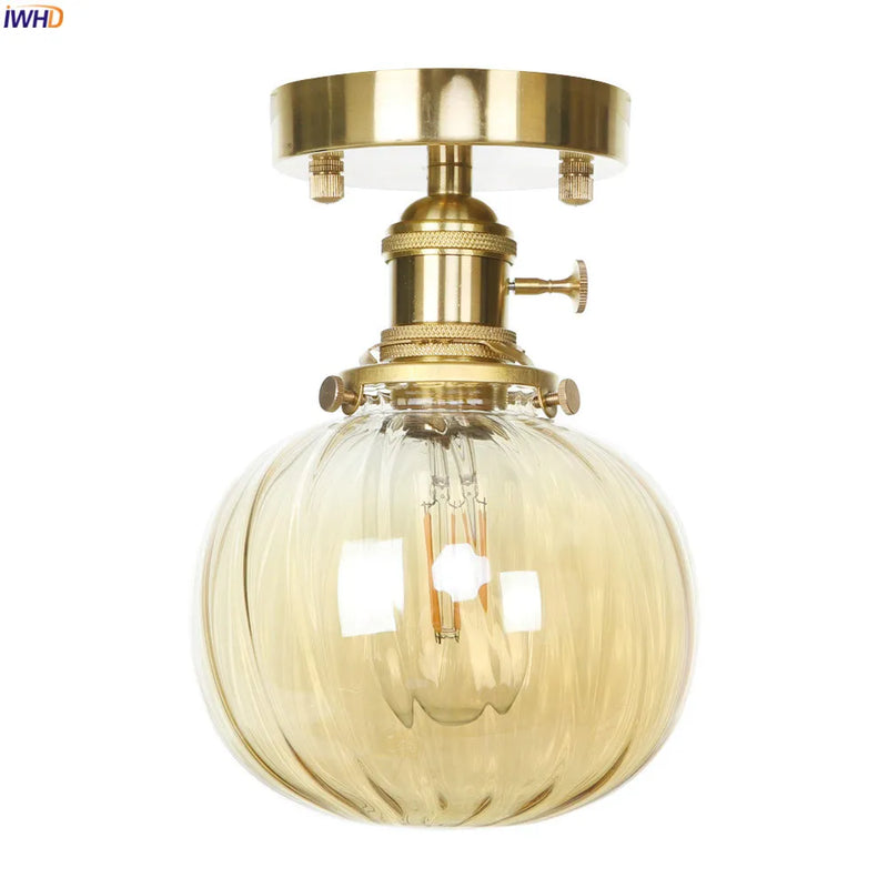 Afralia™ Vintage Copper Glass Ball Ceiling Light Fixture LED Lampara Techo