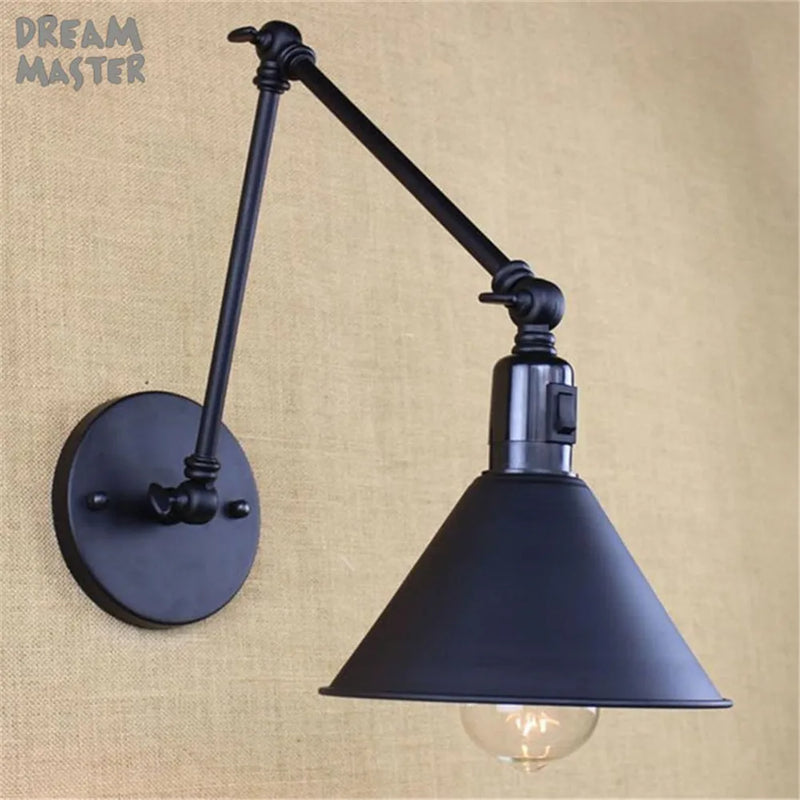 Afralia™ Industrial Swing Arm Wall Lamp Black Switch On Off Sconces Iron