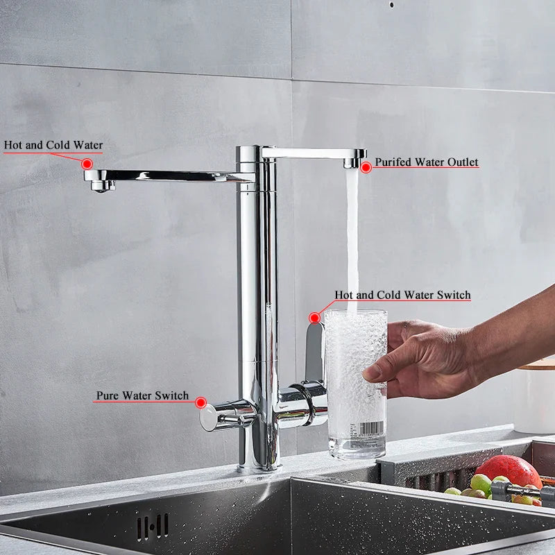 Afralia™ Dual Handle Waterfilter Kitchen Faucet with 360° Rotation and Water Purification