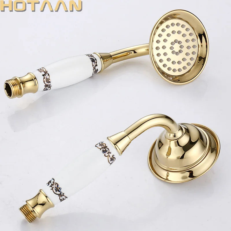 Afralia™ Solid Copper Gold Plated Luxury Handheld Shower Head with Ceramic