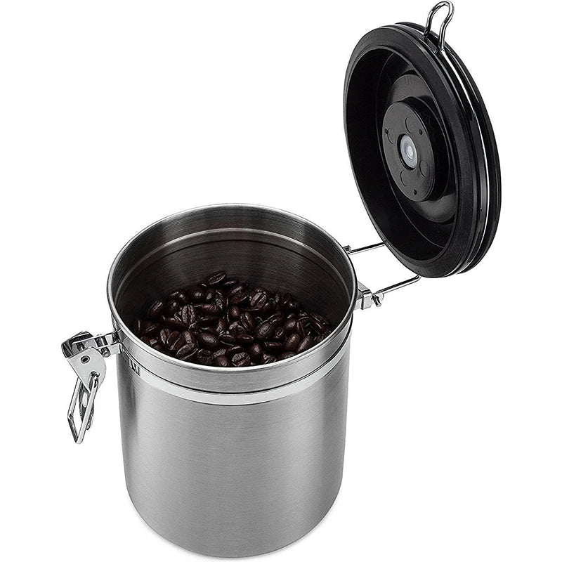 Afralia™ Stainless Steel Coffee Container with CO2 Valve, Airtight Lid for Freshness