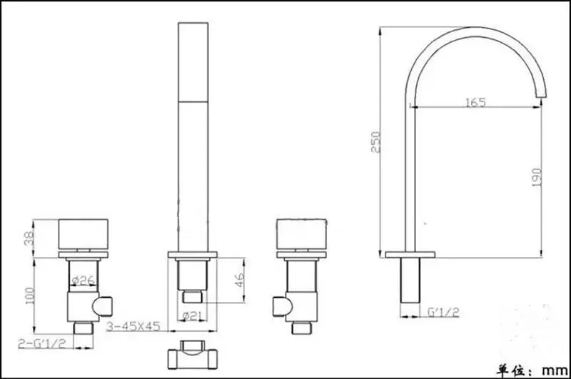 Afralia™ Square Brass Basin Faucet: Chrome/Gold/Black Finish, Double Handle Deck Mount Bathroom Tap