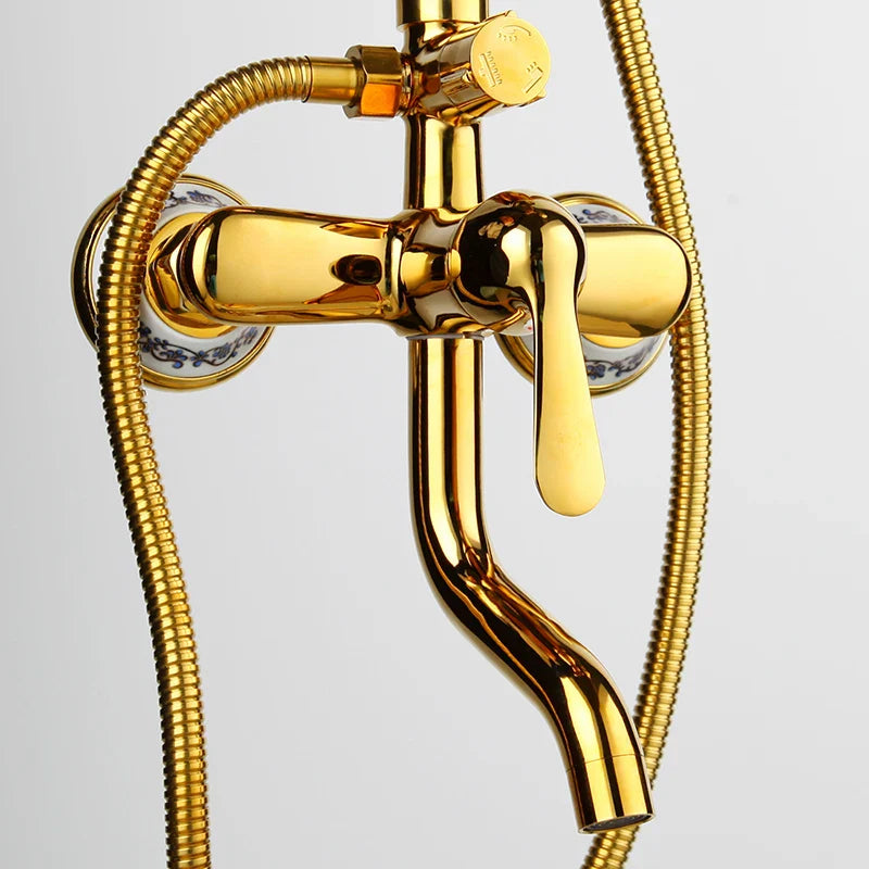 Afralia™ Gold Plated Brass Shower Faucet Set with Hand Spray