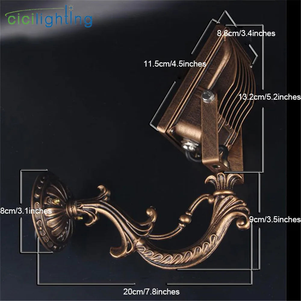 Afralia™ Vintage Style 10W Outdoor LED Flood Light for Garden Store, Wall Washer Lamp