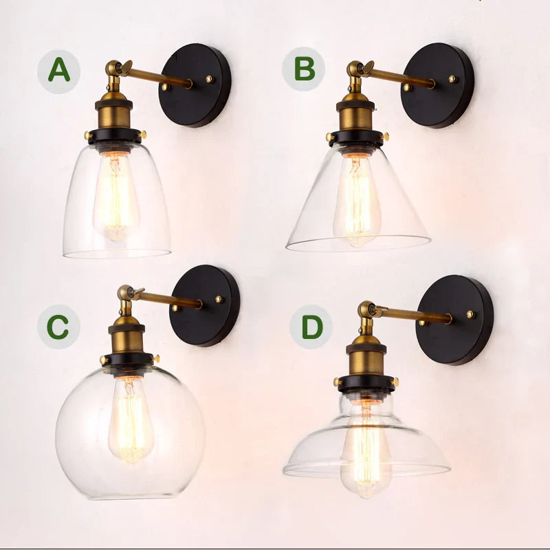 Afralia™ Vintage Industrial Edison Wall Lights, Copper Finish, Clear Glass Lampshade