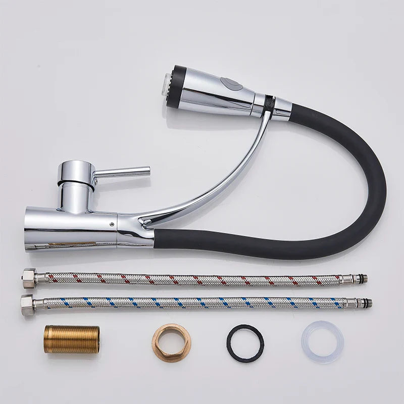 Afralia™ LED Chrome Kitchen Sink Faucet Single Handle 360 Rotate Pull Out Sprayer