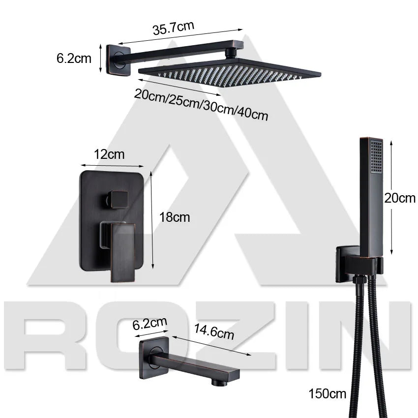 Afralia™ Black Rain 16" Shower Faucet with 3-ways Mixer and Handshower