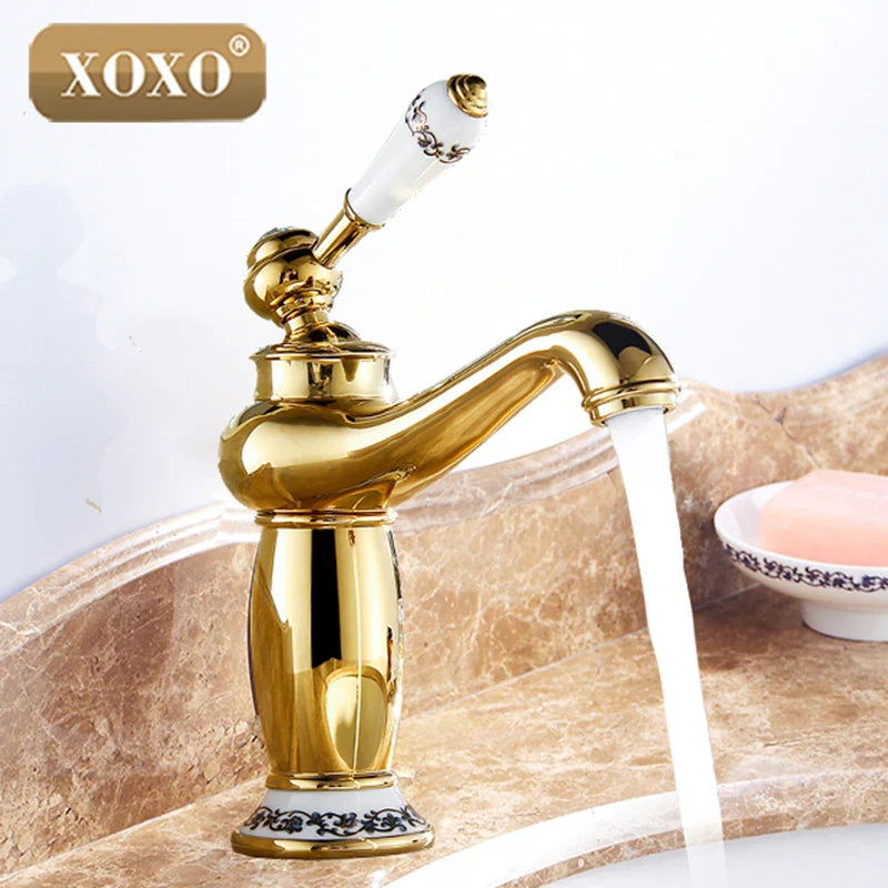 Afralia™ Bathroom Basin Faucet Deck Mounted Hot Cold Mixer 50045GT