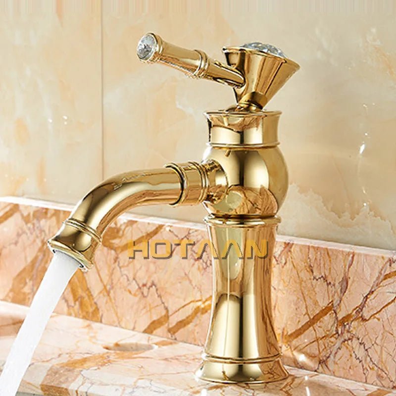 Afralia™ Gold Finish Brass Bathroom Basin Faucet with Ceramic Mixer Tap