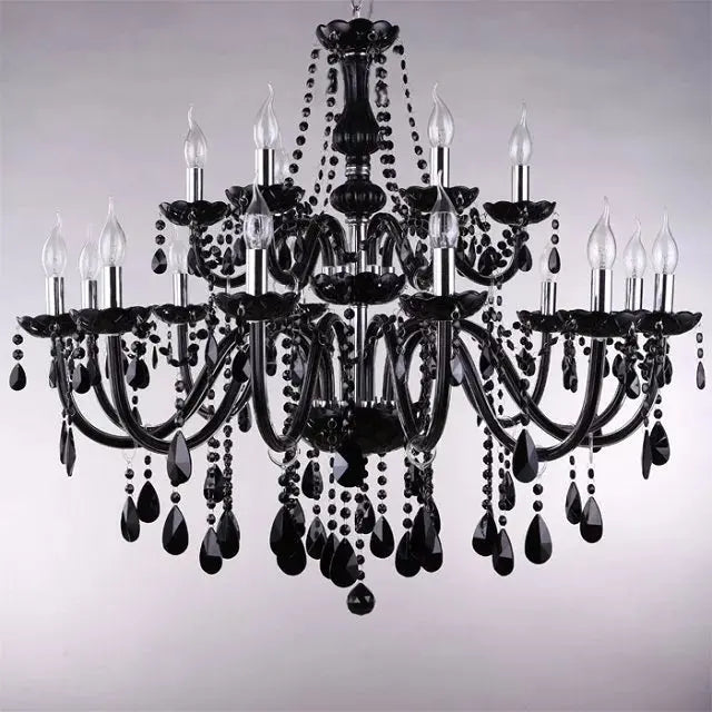 Afralia™ Luxury Black Crystal Chandelier Candle Lamp for Living Room Bedroom