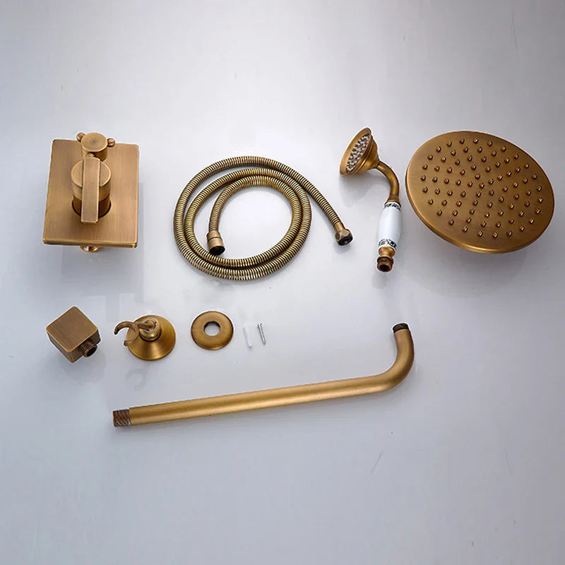 Afralia™ Antique Brass/Black 8" Rainfall Shower Set Faucet with Handshower