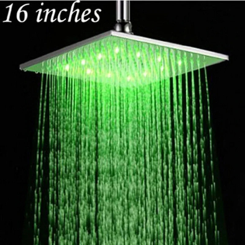 Afralia™ 16" Chrome Brass LED Rain Shower Head; Ultra Thin Square Design, Color Changing