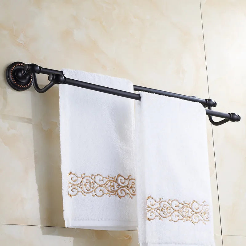 Afralia™ Brass Double Towel Bar Bathroom Shelf Black Towel Rack Holder