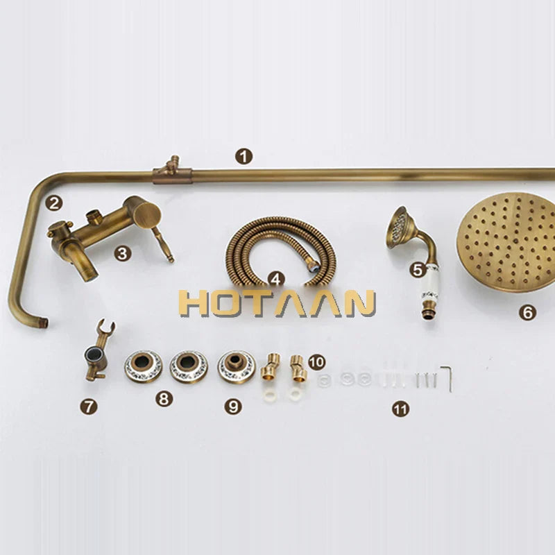 Afralia™ Antique Brass Rainfall Shower Faucet Set with Hand Shower