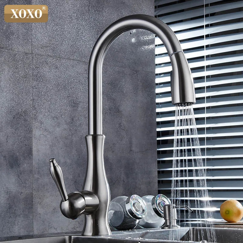 Afralia™ Luxury Brushed Nickel Kitchen Faucet with Pull Out Sprayer - 83034