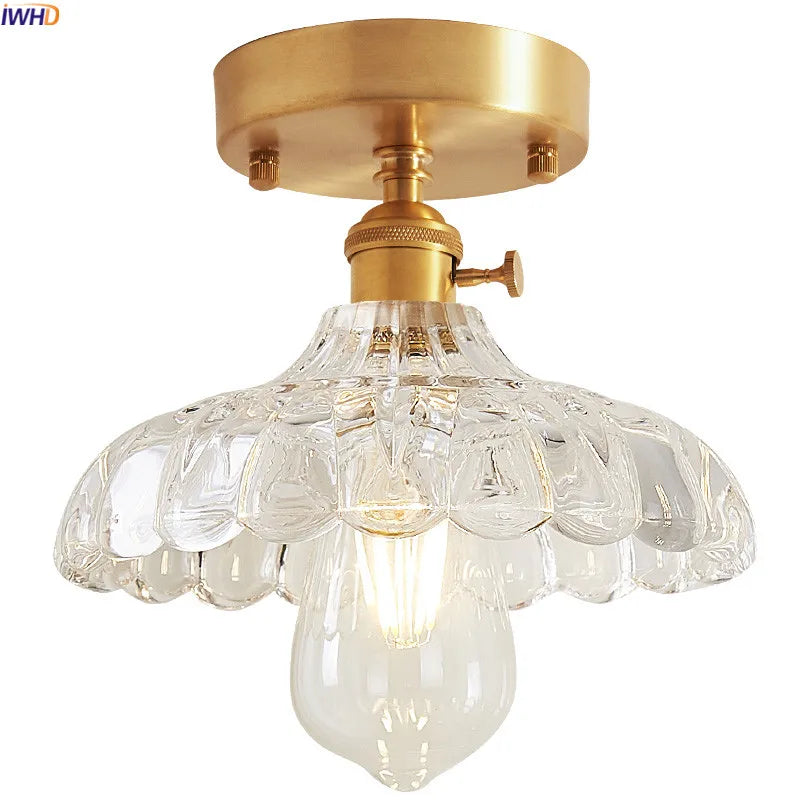 Afralia™ Nordic Glass Copper Ceiling Light LED Vintage Lamparas De Techo