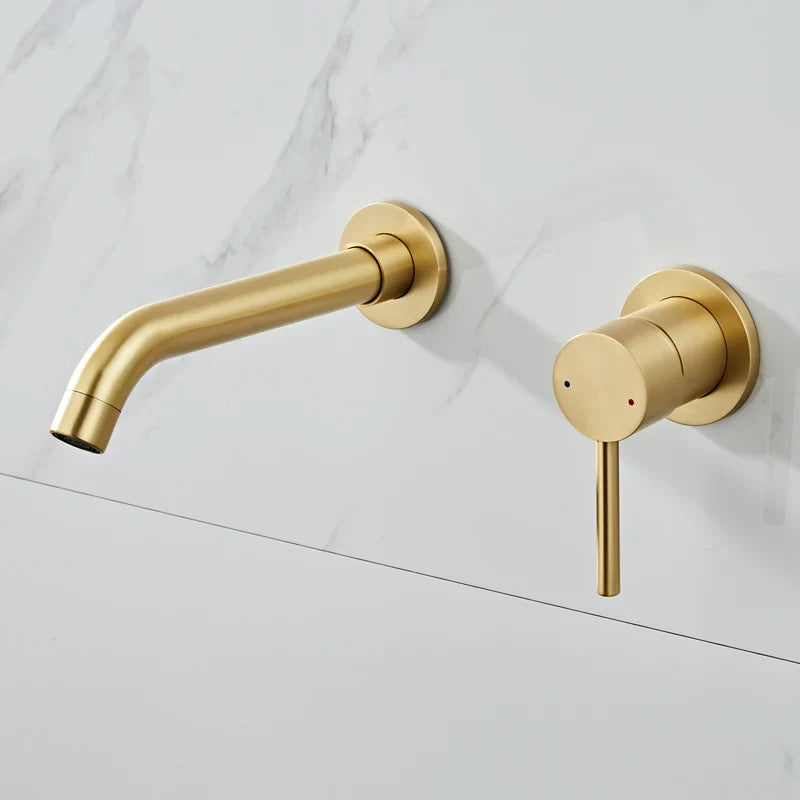 Afralia™ Gold Brass In-Wall Basin Faucet Mixer Tap for Hot Cold Bathroom Sink