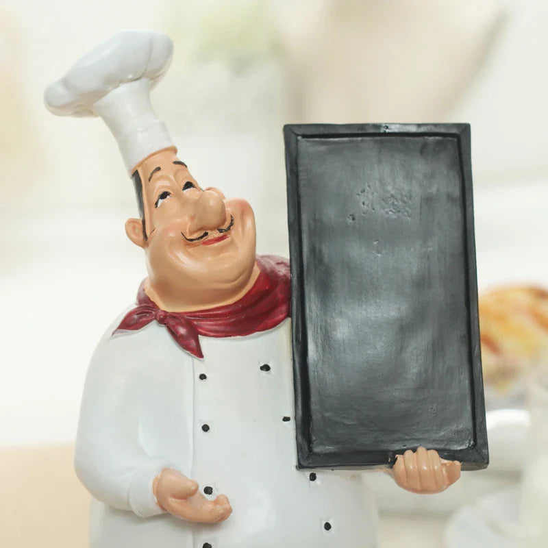 Afralia™ Chef Resin Figurines Set with Bottle Opener, Message Board, Salt and Pepper Can, Home Bar Ornament